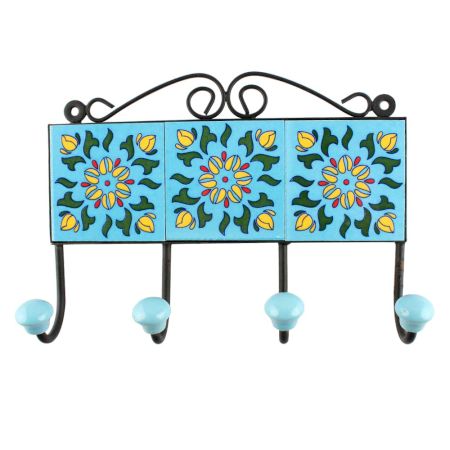 Green Leaf Ceramic Floral Tiles Hook 